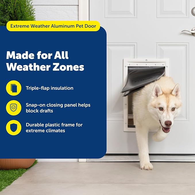 PetSafe Extreme Weather Plastic Dog Door, 3-Flap Insulated, Large | Energy Efficient, Great for Hot and Cold Climates, Snap-On Closing Panel, Paintable Plastic Frame