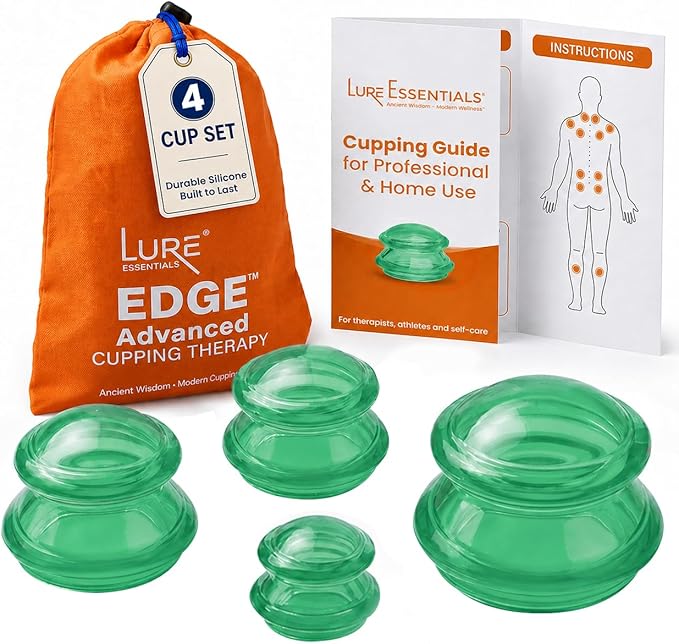 Silicone Cupping Therapy Set Professional Massage Cupping Cups for Cupping Therapy 4 Cup Kit for Massage, Myofascial Release, Cellulite Reduction (Lure Green)