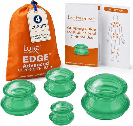 Silicone Cupping Therapy Set Professional Massage Cupping Cups for Cupping Therapy 4 Cup Kit for Massage, Myofascial Release, Cellulite Reduction (Lure Green)