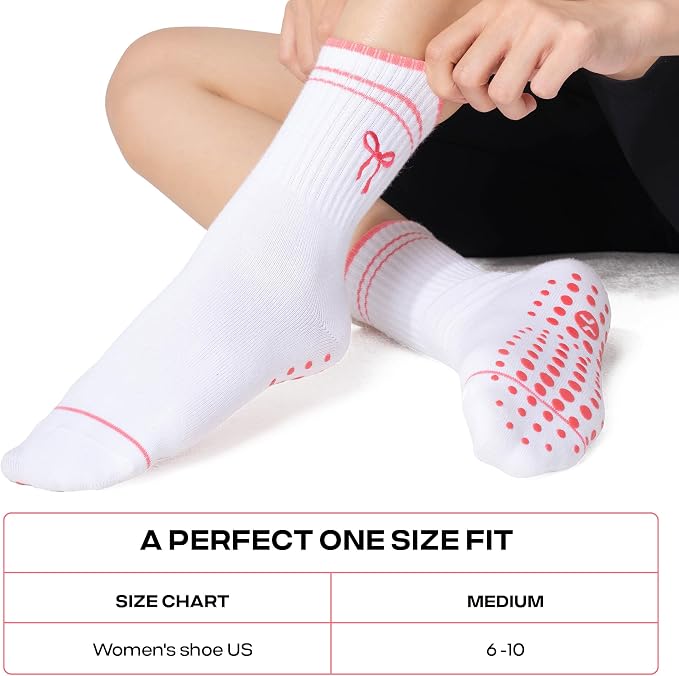 COOLMATE Pilates Socks with Grips for Women, Yoga Socks, Crew Non Slip Women for Barre, Pilates Gifts for Women