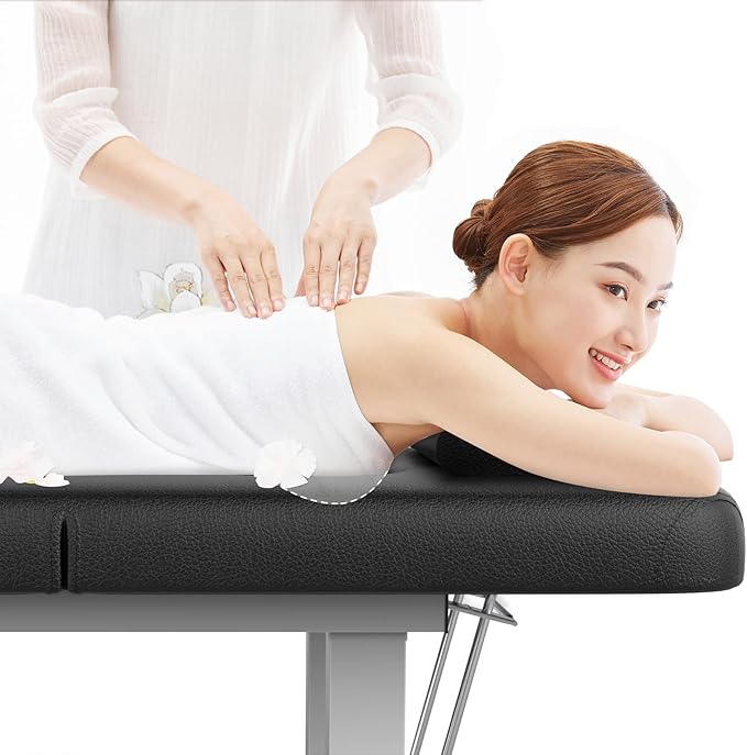 Black Wide Stationary Massage Table with Backrest for Treatment Table Physical Therapy Table Spa Facial Bed, Metal Frame PU Leather 31.5'' Wide 75'' Long Heavy Duty Professional Stationary Massage Bed
