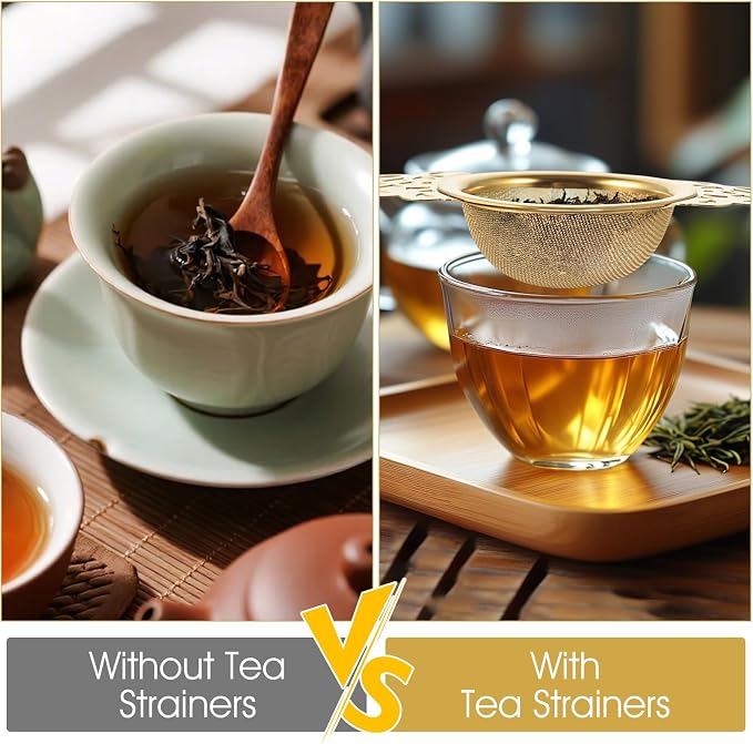 8 Pack Tea Strainer Bowl, 304 Stainless Steel Tea Drain Strainer Tea Filter Mesh Tea Drip Bowls Teapot Strainers With Petal Handles Tea Divider for 2.5-4 Inch Cup Mouth (silver, gold)