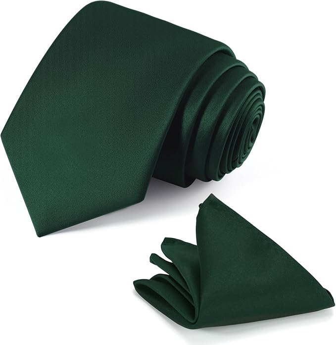 Black Tie Set in Gift Box Mens Solid Color 3.15" (8CM) Black Necktie and Pocket Square Set