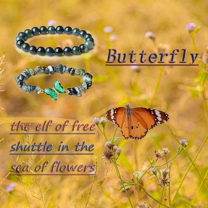 DUQGUHO 2Pcs Butterfly Bracelets for Women Healing Crystals Bracelets for Women Natural Gemstone Bead Bracelet Cute Butterfly Charm Bracelet Stretch 8mm Crystal Jewelry Gifts for Women
