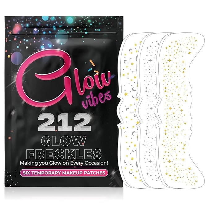 GlowVibes212 Glitter Freckles Face Tattoo - Glow in the Dark Freckles for Parties - Waterproof Face Glitter Freckles - Temporary Freckles - Cute Glow Party Makeup Accessories - 6 count
