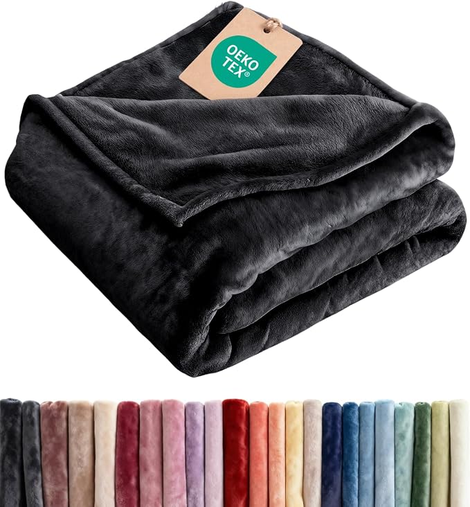Fleece Blanket Twin Size - Ultra-Soft Warm Flannel Fleece Blanket - Black | Soft, Warm, Outdoor Picnic Blanket for Camping, Travel, Lightweight, Cozy, Anti-Static, Home Decor Gifts for Men & Women