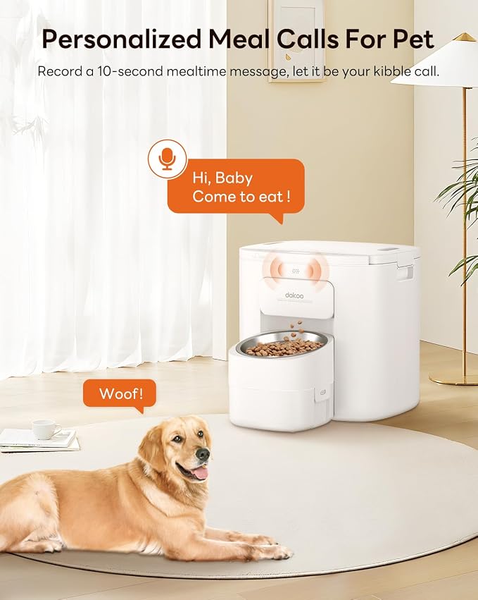 Dokoo Automatic Dog Feeder for Large Breeds, 15L/63 Cups Vacuum-Sealed | Airtight Auto Pet Feeder for Dry Food, Timed Feeding, Anti-Clog Dispenser 2-22mm Kibble, Voice Recorder, Stainless Steel Bowl
