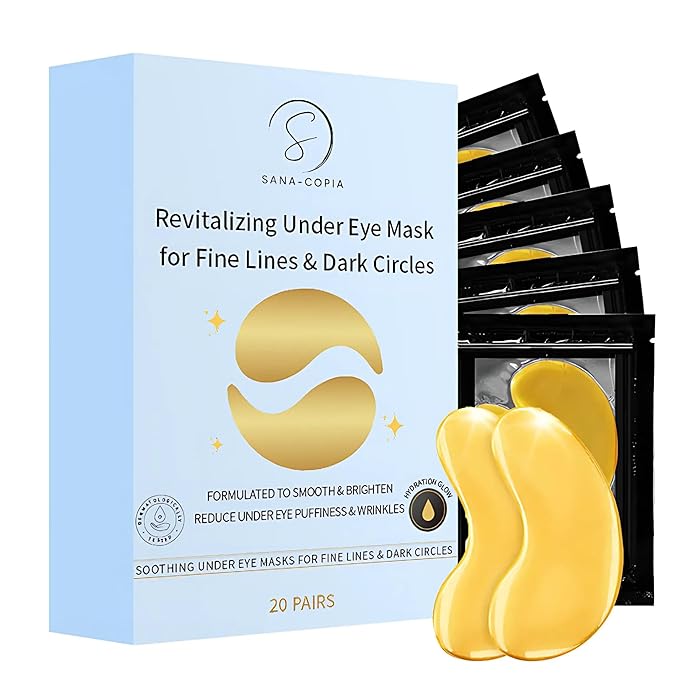 Under Eye Masks - Hydrating Eye Patches for Puffy Eyes & Wrinkles - Anti-Aging, Brightening, Vegan & Clean Beauty - Reduce Undereye Bags & Dark Circles for Women & Men - 20 Pairs (Gold)