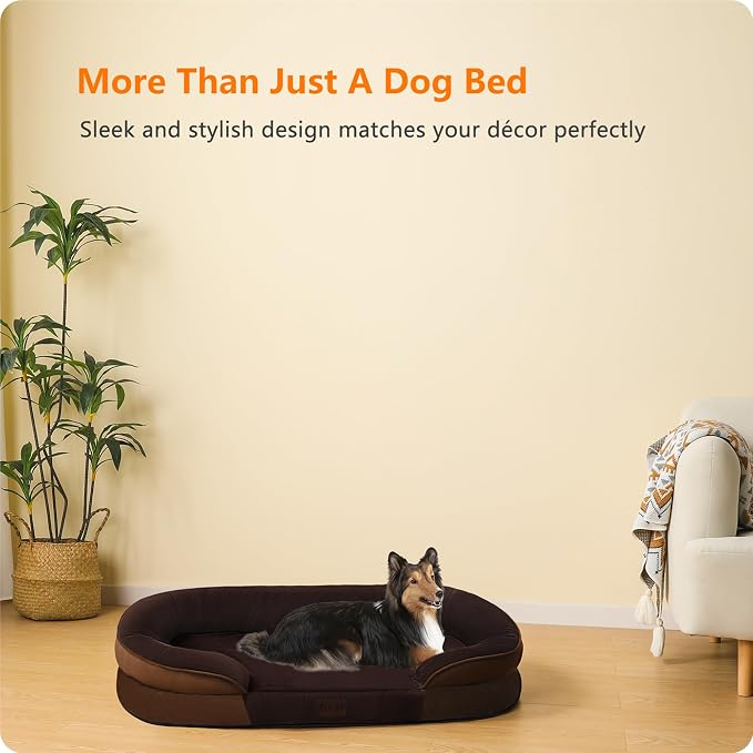 Dwanton Orthopedic Waterproof Large Dog Bed Sofa, Gel Memory Foam, 38" | Egg-Crate Foam Dog Sofa, Washable Pet Bed with Four Sided Bolster Cushion, Removable Cover & Non-Slip Bottom, Brown