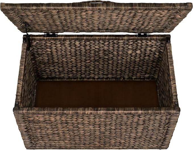 Water Hyacinth Wicker Storage Trunk, Brown Wash, 30x17.5x17.5 | Safety Hinge, Heavy-duty, Metal Frame
