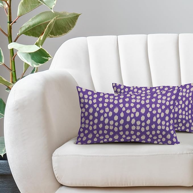 Sweetshow Purple Cream Dots Lumbar Pillow Covers 12x20 Set of 2 Boho Design Polka Dot Print Throw Pillows Modern Outdoor Decorative Pillowcase Rectangle Linen Cushion Cases Decor for Sofa Couch Bed