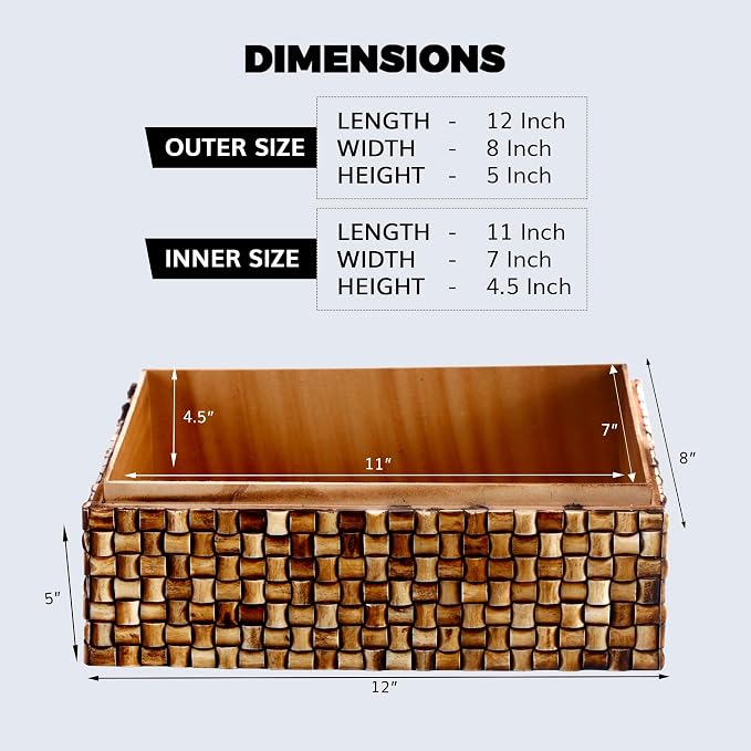 Handicrafts Home Large Decorative Storage Box with Lid – 12X8X5” Coffee Table Organizer, Keepsake- Decorative Boxes for Home Decor, Stylish Decorative Box for Office Decor-Mekong Chai