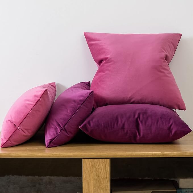 28x28 Velvet Throw Pillow Covers Set of 2 for Couch Sofa Bed,Rose Red | JUSPURBET Decorative Euro Pillow Covers with Invisible Zipper for Modern Living Room Bedroom Home Decor