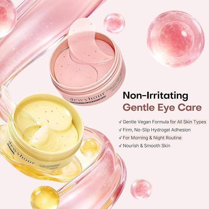 dewyhour Collagen Firming Hydrogel Patches With Retinol & Vitamin C- Under Eye Patches for Puffy Eyes & Dark Circles, Moisturizing Eye Mask with Caffeine & Hyaluronic Acid, Gentle Korean Skincare