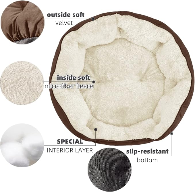 Small Dog Bed for Small Dogs, Cat Beds for Indoor Cats, Pet Bed for Puppy and Kitty, Extra Soft & Machine Washable with Anti-Slip & Water-Resistant Oxford Bottom, Brown, 20 inches