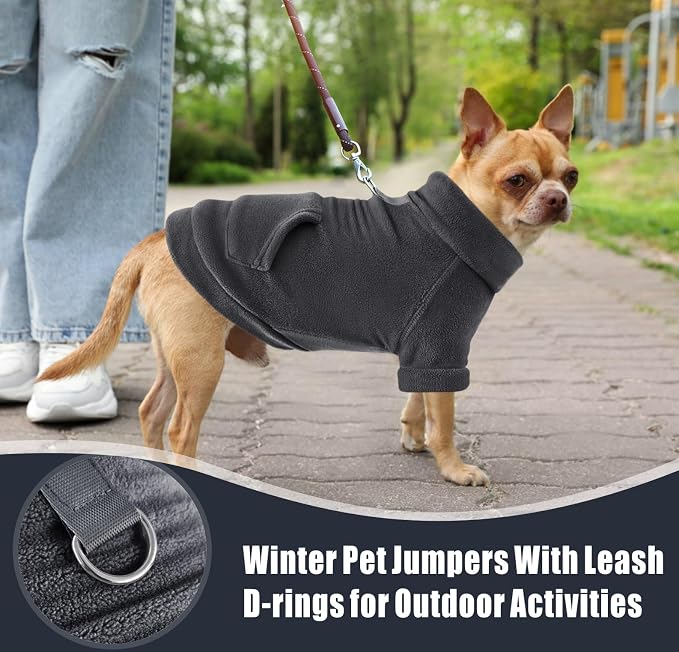 Idepet Fleece Sweater 1 Pack,Turtleneck Sweatshirt Pet Clothing | Winter Dog Clothes,Stretchy,Small Coat,Cat Apparel,with Leash Ring,for Small Medium Dogs Cats,with Pocket(M, Black)