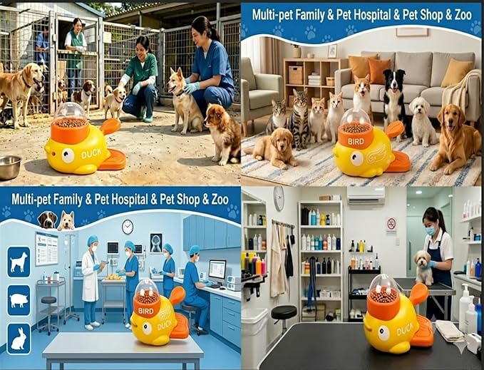 Duck Shaped Snack Pressing Slows Eating Speed Snack Dispenser | BPA free pet interactive puzzle snack dispenser suitable for small and medium-sized cats and dogs with multiple pets (yellow)