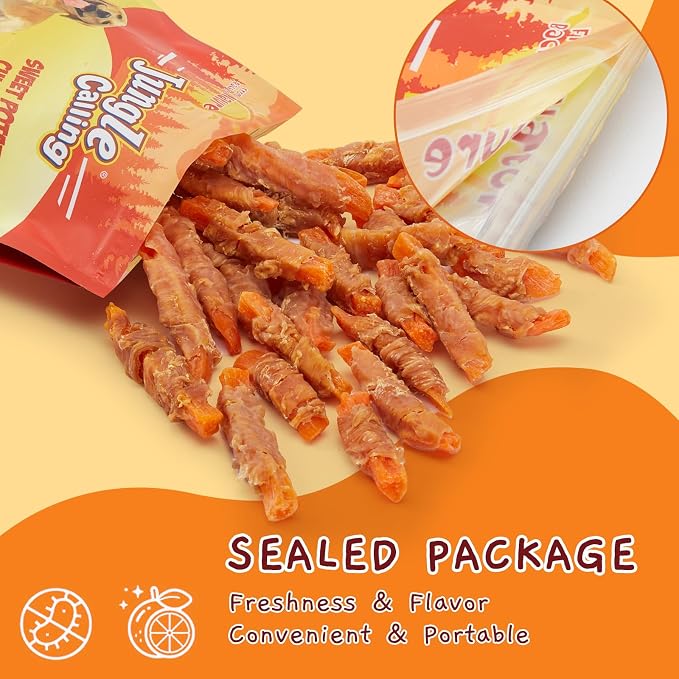 Jungle Calling Chicken & Sweet Potato Dog Treats, Fiber-Rich Chews, 1.33 lb | For Medium & Large Breeds, Rawhide Free, High Protein, Stomach-Friendly, Dental Health, Ideal for Training & Rewards