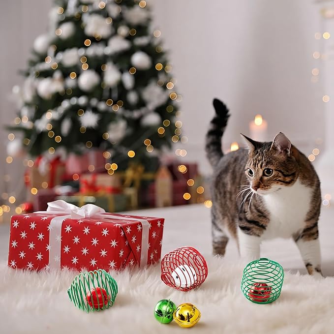 Jecery 5 Pcs Cat Toys Spring,Bell,Christmas Colors