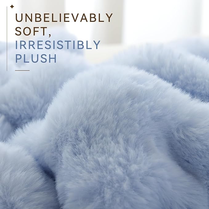 Faux Rabbit Fur Throw for Couch - Light Blue Bubble Blanket 50"x60" | Fluffy Plush Fuzzy Throw for Sofa & Bed, Super Soft Cozy Comfrt Blanket, Luxury Aesthetic Light Blue Decor Gift for Women