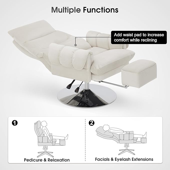 BarberPub Beauty Salon Chair with Lumbar Support, Adjustable Height, Swivel Reclining Esthetician Chair for Facial, Massage, Eyelash Extension, Tattoo 8105/8129 (Classic-Round Base, Fabric)