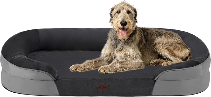 Dwanton Orthopedic Waterproof XXX-Large Dog Bed Sofa, Gel Memory Foam, 53" | Egg-Crate Foam Dog Sofa, Washable Pet Bed with Four Sided Bolster Cushion, Removable Cover & Non-Slip Bottom, Dark Grey