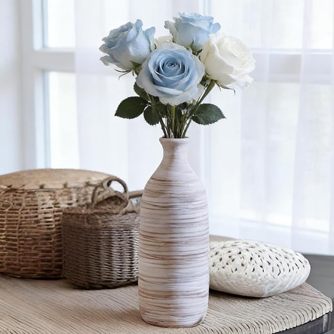 ALMA 10" Small White Ceramic Vase, Boho Flower Vases for Pampas Grass | Decorative Centerpieces with a Narrow Neck, Featuring Modern Coastal Style for Tabletops, Housewarming, Birthday Gift