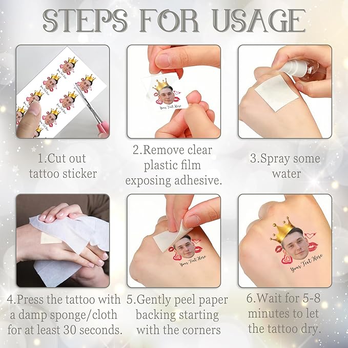 Ubmpj Custom Temporary Tattoos Personalized Temporary Tattoos with Photo Face Name Text for Graduation Bachelorette Birthday Party Wedding Bride Groom