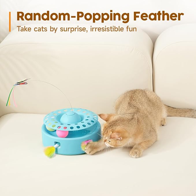 Potaroma Cat Toys 3-in-1 Automatic Interactive Kitten Toy, Fluttering Butterfly, Random Moving Ambush Feather, Track Balls, Dual Power Supplies, USB Powered, Indoor Exercise Cat Kicker (Blue) | Fluttering Butterfly, Random Moving Feather, Balls, Dual P...