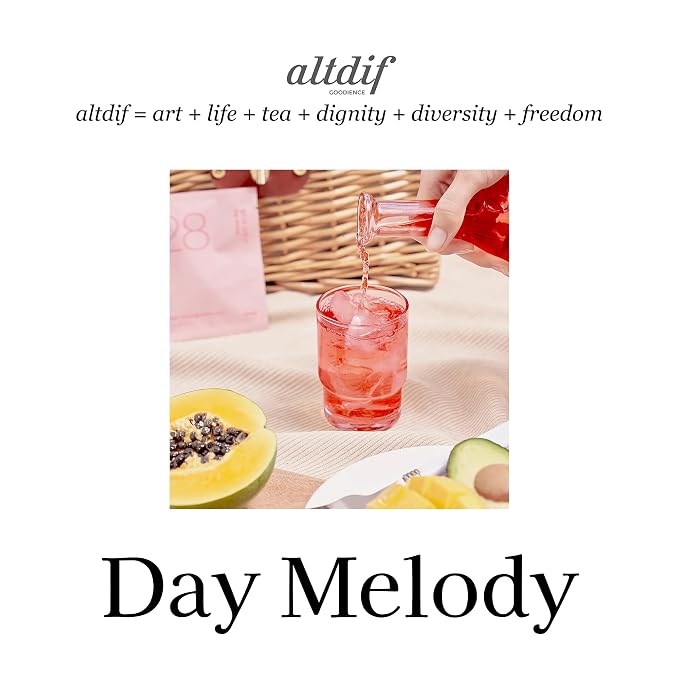 ALTDIF Hibiscus Papaya Day Melody - Herbal Tea Bag Set for Relaxation and Focus - Caffeine-Free Floral and Fruity Blend - Luxury Tea Bag Box for Women - 8 Pyramid Teabags