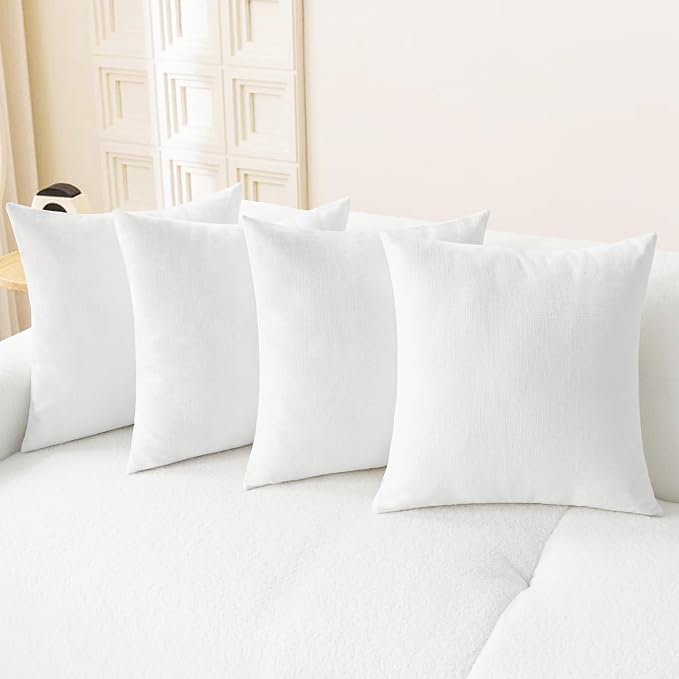 CaliTime Decorative Couch Throw Pillow Covers 18 X 18 Inches True White | Pack of 4, Cozy Chenille Cushion Cases for Sofa Bed Living Room Farmhouse Home