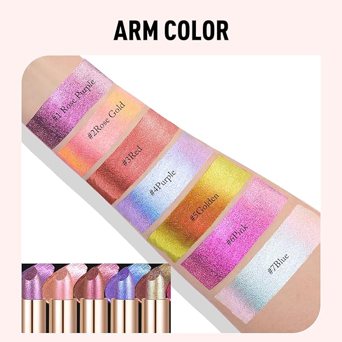 Purple Metallic Lipstick, Holographic Glitter Lip Stick for Women Makeup Long Lasting Lightweight Non-Sticky Hydrating Lip Tinted Full Coverage High-Shine Sparkling Shimmer Chameleon Lipstick