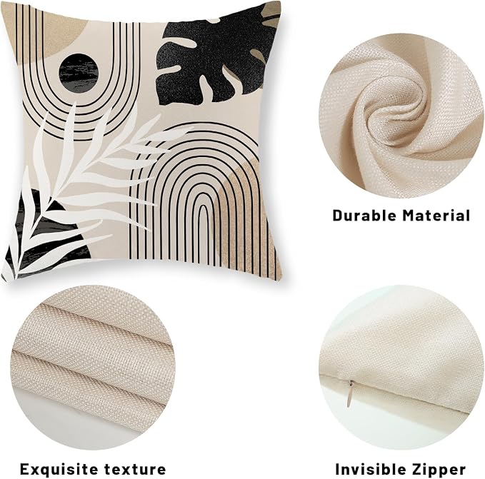 Boho Black Pillow Covers 18x18 Inch Set of 2 Black BeigeTropical Leaf Decor Mid Century Throw Pillows Outdoor Bohemian Modern Decorative Pillowcase Farmhouse Linen Cushion Case for Couch Sofa