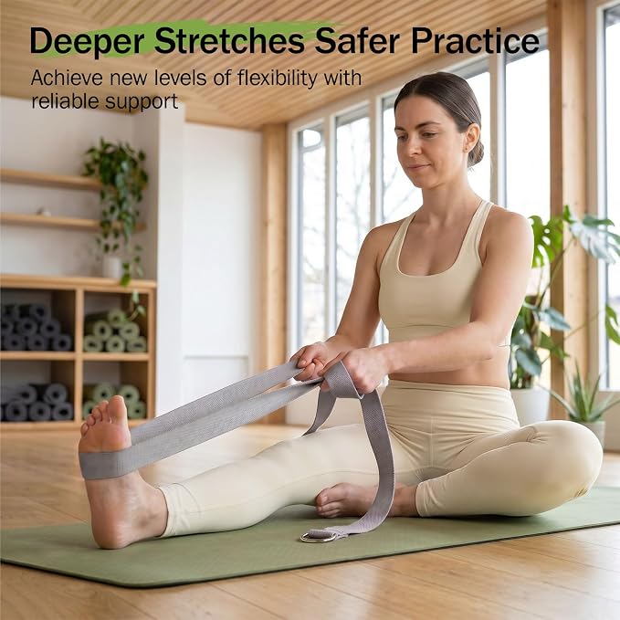 Slim Panda Yoga Strap for Stretching,Cotton Yoga Strap with Adjustable D-Ring Buckle,Non-Elastic Yoga Belt for Pilates,Gym Workouts,Physical Therapy,Improve Flexibility