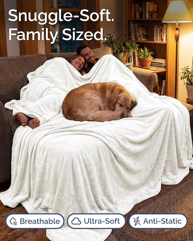 Ultra Soft Fleece Blanket Oversized King Size - Flannel Fleece Luxury Blanket - Lightweight for Couch Bed Chair - Thick, Warm and Breathable - All Season Cozy, Ivory