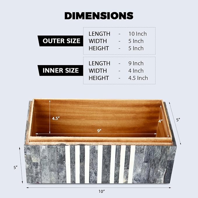 Handicrafts Home Large Decorative Storage Box with Lid, Patisserie Cafe Stripe Pattern Memory Keepsake Box, Deep Storage Organizer for Coffee Table Decor, Wooden Gift Storage Box, Grey & White, 10x5x5