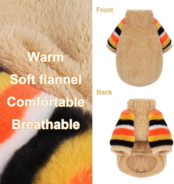 Dog Sweaters for Small Dogs, Chihuahua Fleece Clothes, Clothes Winter Warm Puppy Boys Girls, Rainbow Sleeve Sweater,Tiny Outfits Teacup Yorkie (Khaki, Small)