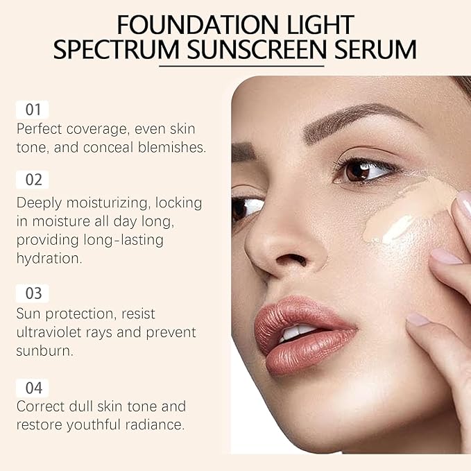 Foundation 4 In 1 Liquid Foundation, Long Lasting Waterproof, Spf 50+,& Longwearing & Waterproof, Hydrating Color Changing Foundation Light Spectrum for Gym, Sport (1pc)