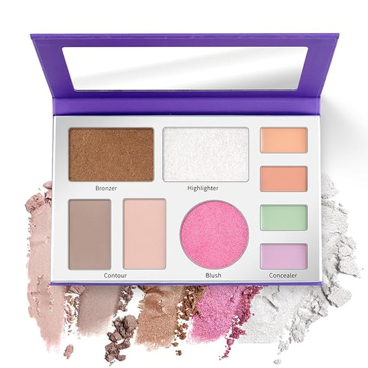 Color Nymph 9 Colors Contour Blush Highlighter Set | 9-in-1 Makeup Palette, Travel Make Up Kit, Blush & Bronzer & Highlighter Makeup, Multi-Use Concealer Face Palette with Mirror, Vegan & Cruelty-Free
