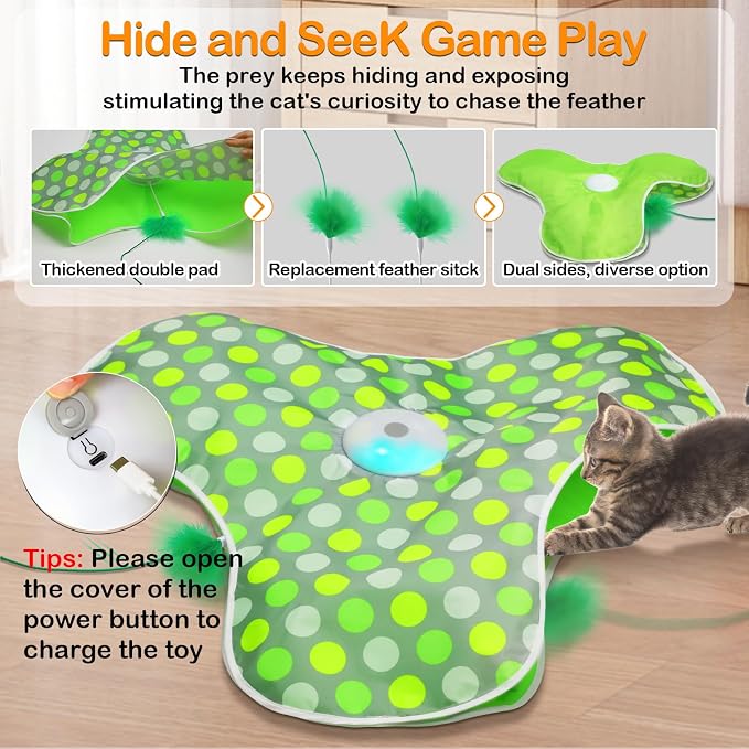 Interactive Cat Toys,Moving Concealed Feathers Toy for Indoor Cats | Mouse Squeaky,Touch Activated,Cat Kitten Toy Exercise Toys for Indoor Bored Adult Cats,Rechargeable Cat Stimulation Teaser