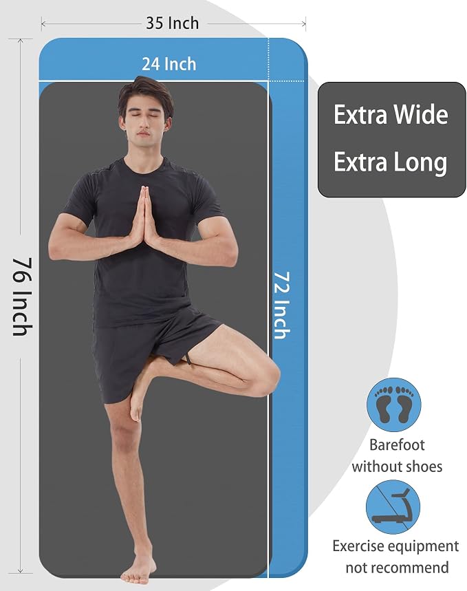 Yoga Mat for Men Women Extra Wide Exercise Mat 76"x35" 15mm Thick Large Workout Mat for Home Gym, High Density NBR Foam Mat with Yoga Bag
