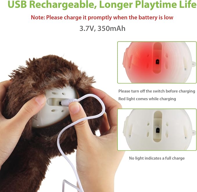 PETGEEK Vibrating Squeaky Dog Ball, USB Rechargeable 350mAh Toy, Brown