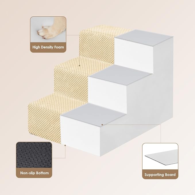 EHEYCIGA Dog Stairs for Small Dogs 13.5" H, 3-Step Dog Steps for Cats, Graige