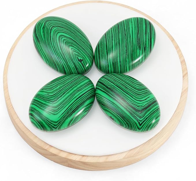 Large Malachite Gemstone Polished Palm Stone Healing Crystals Thick Natural Reiki Worry Stone Energy Balancing Anxiety Stress Relief Meditation 1 Pc