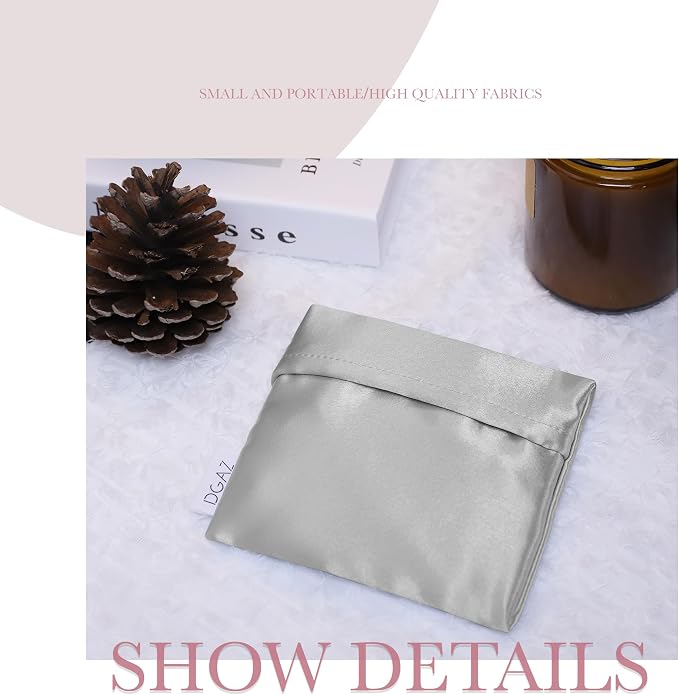 DGAZ Silk Sanitary Napkin Storage Bag, Period Bag for Teen Aged Girls, Portable Period Bag for Panty Liners/Menstrual Cup/Small Tampons，Mini Makeup Bag for Purse(Peral Grey)