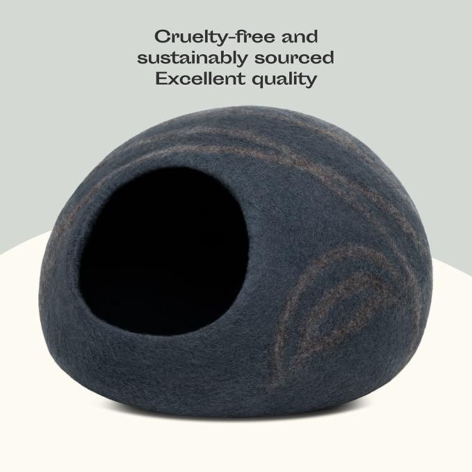 Cat Cave - Merino Wool Bed for Indoor Cats (Slate Gray, Medium) | Cat Bed Enclosure, Premium Felt, Handmade, Super Soft, Lightweight, Breathable, Adjustable Shape