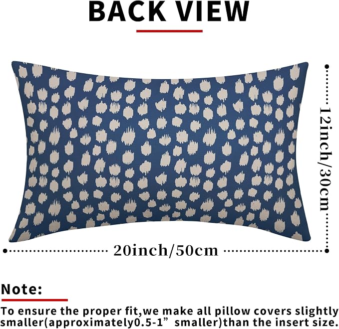 Blue Cream Dots Lumbar Pillow Covers 12x20 Set of 2 Boho Design Polka Dot Print Throw Pillows Modern Outdoor Decorative Pillowcase Rectangle Linen Cushion Cases Decor for Sofa Couch Bed