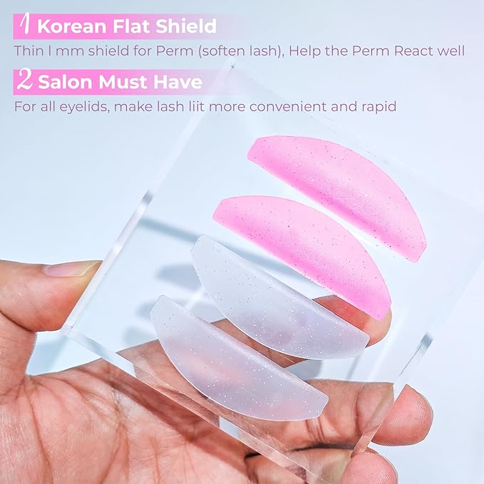 Flat Lash Lift Shields Glueless Ultra Thin Silicone Pads for Perming Lotion No.1, Lash Softening Shields for Easy Korean Eyelash Lift (Glitter White)