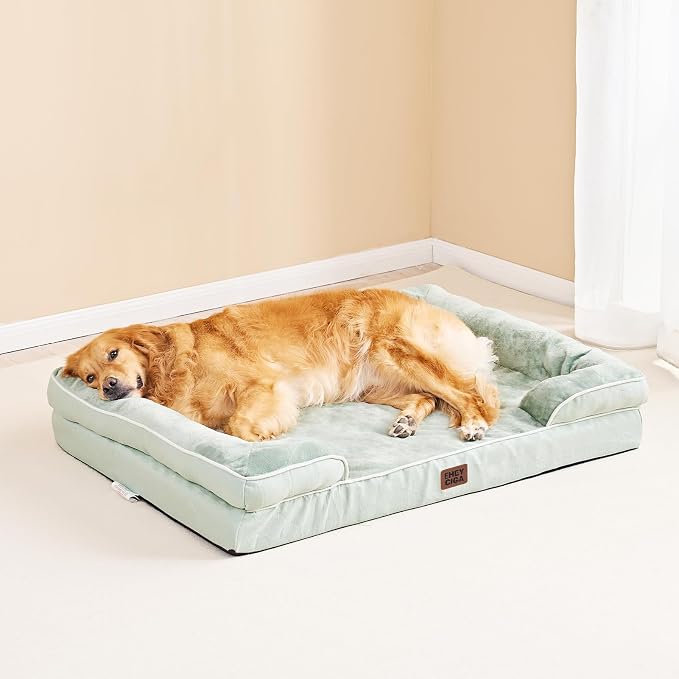 EHEYCIGA Orthopedic Dog Bed for Medium Dogs, Waterproof Memory Foam, Sage Green, 30"L x 20"W x 6.5"Th | Non-Slip Bottom and Egg-Crate Memory Foam Dog Couch Bed with Washable Removable Cover, Sage Green