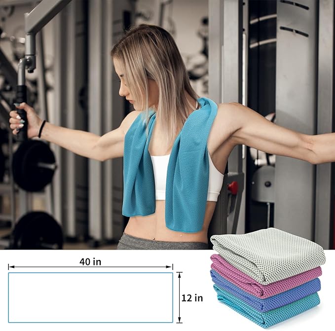 YESLIFE 4 Pack Cooling Towels (40"x12"), Gym Sweat Towels, Cooling Neck Wraps, Soft Breathable Microfiber Towels for Yoga, Running, Sport, Workout, Camping & More (Multicolor)
